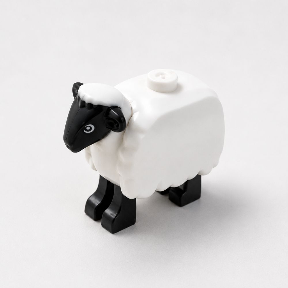 Das weiß-schwarzes Schaf mit Wollkleid